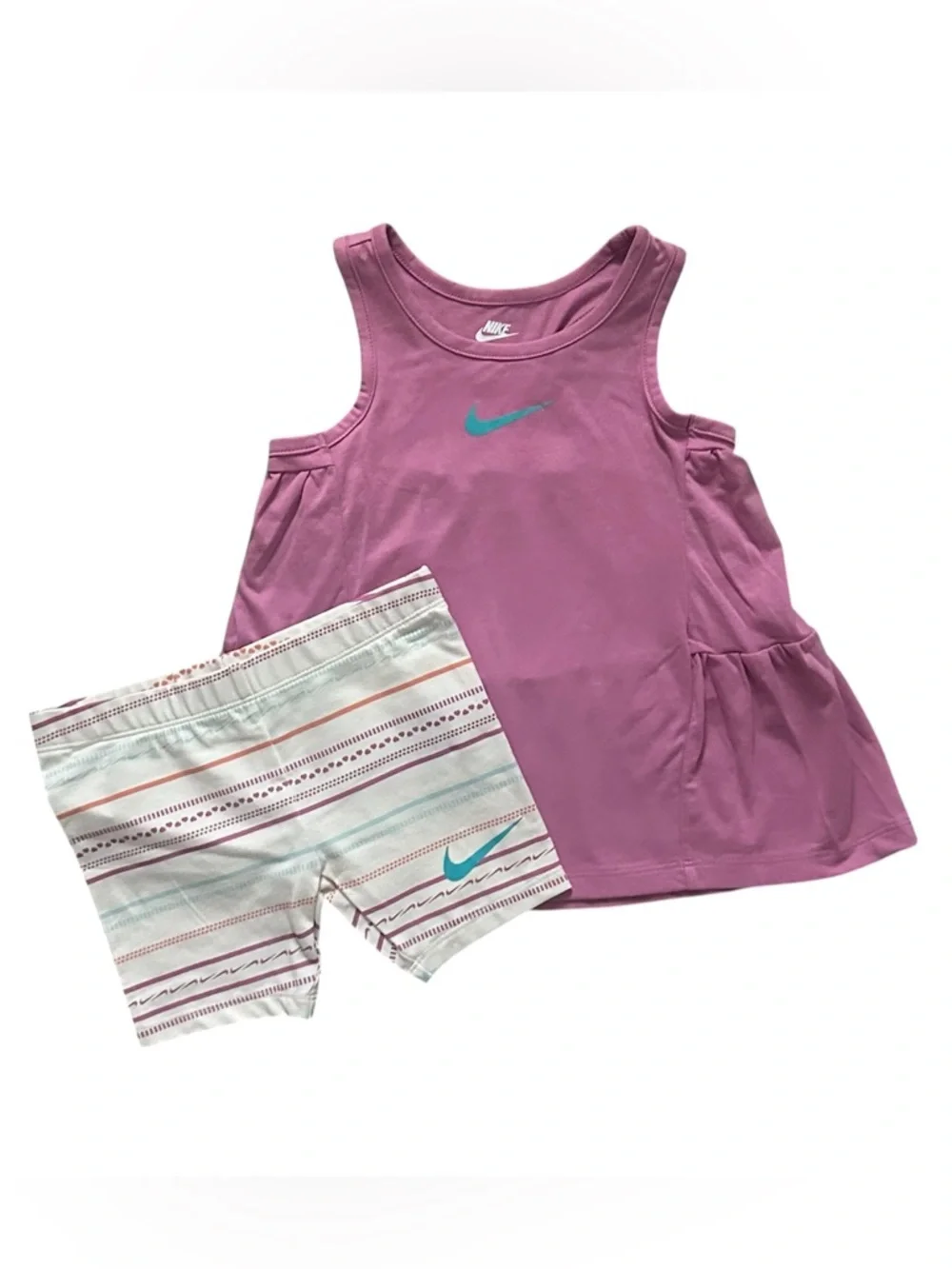 Girls Size 4 Nike 2-Piece Outfit Set Tank Top & Striped Hearts Bike Shorts NWT